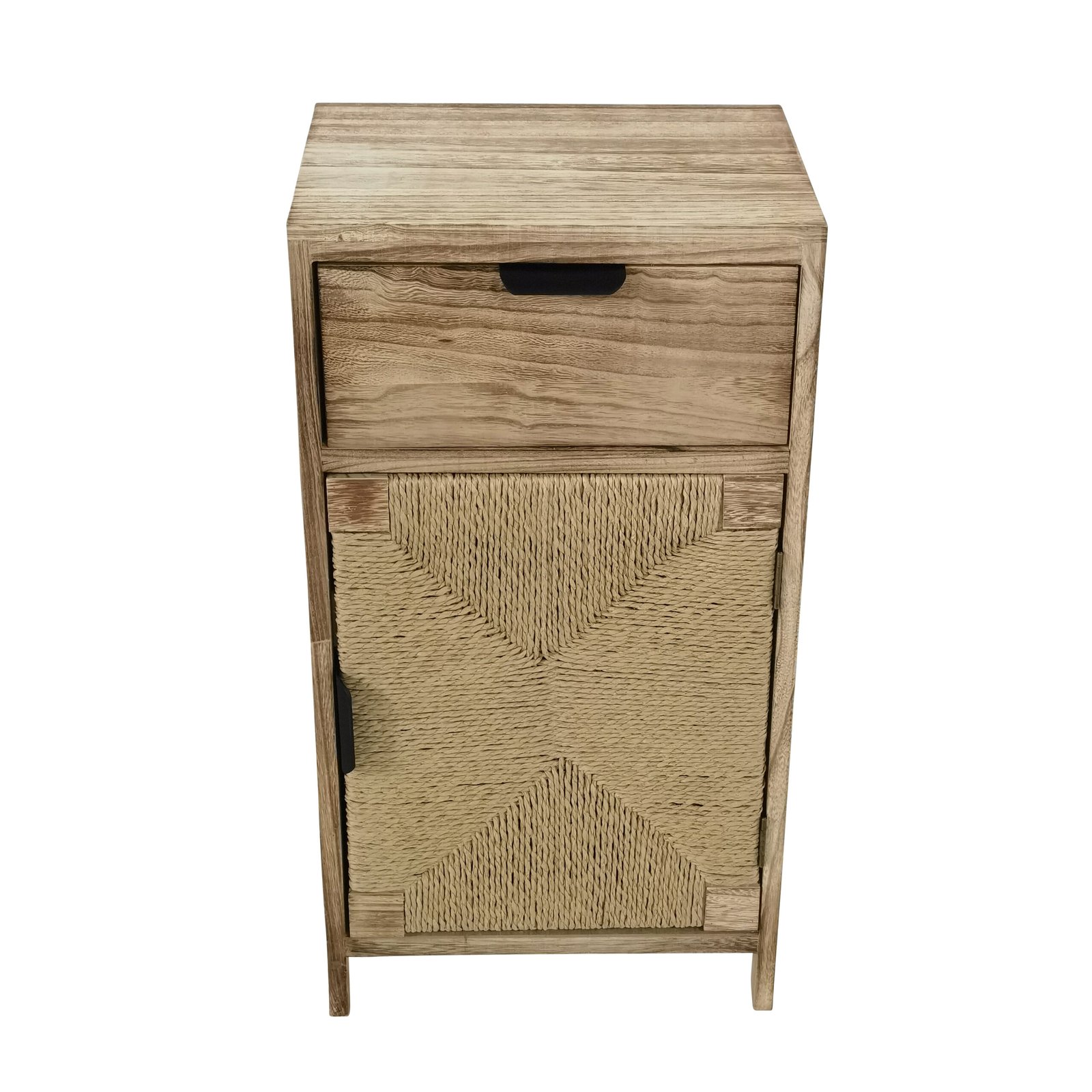 Comodino in legno naturale con cassetto e anta intrecciata 38x28x71,5 cm - PERONNOR Comodino in legno naturale con cassetto e anta intrecciata 38x28x71,5 cm - PERONNOR