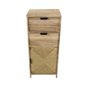 Mobiletto in legno con 2 cassetti e anta intrecciata stile boho 38x28x89,5 cm - PERONNOR Mobiletto in legno con 2 cassetti e anta intrecciata stile boho 38x28x89,5 cm - PERONNOR