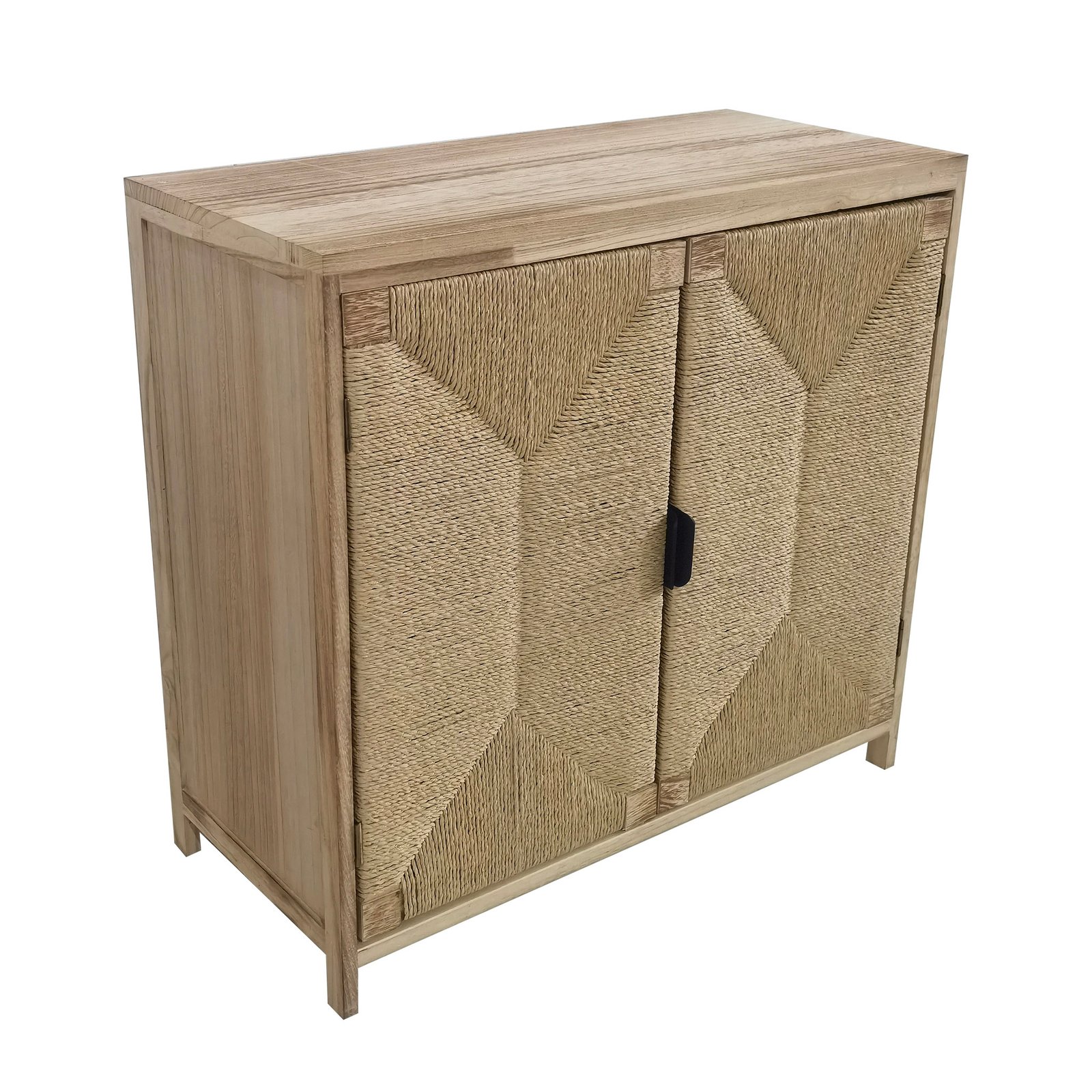 Mobiletto 2 ante in legno con frontali intrecciati in fibra naturale 74x35x70,5 cm - PERONNOR