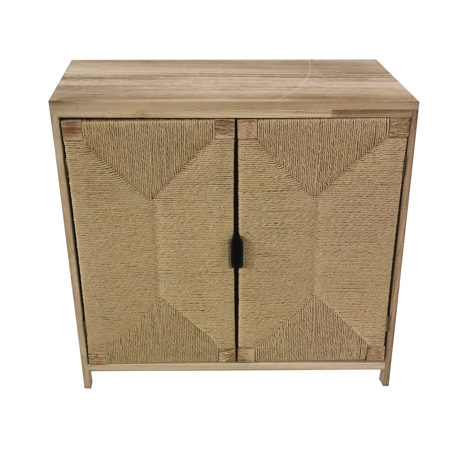 Mobiletto 2 ante in legno con frontali intrecciati in fibra naturale 74x35x70,5 cm - PERONNOR