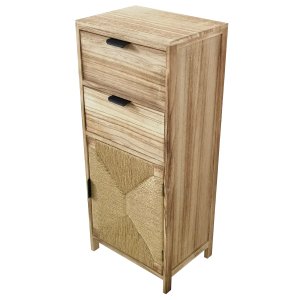 Mobiletto in legno con 2 cassetti e anta in intreccio naturale 34x25x78,5 cm - PERONNOR Mobiletto in legno con 2 cassetti e anta in intreccio naturale 34x25x78,5 cm - PERONNOR