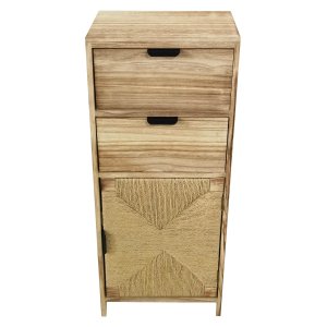 Mobiletto in legno con 2 cassetti e anta in intreccio naturale 34x25x78,5 cm - PERONNOR Mobiletto in legno con 2 cassetti e anta in intreccio naturale 34x25x78,5 cm - PERONNOR