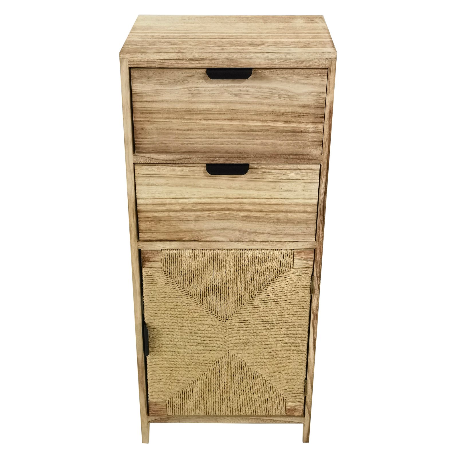 Mobiletto in legno con 2 cassetti e anta in intreccio naturale 34x25x78,5 cm - PERONNOR Mobiletto in legno con 2 cassetti e anta in intreccio naturale 34x25x78,5 cm - PERONNOR