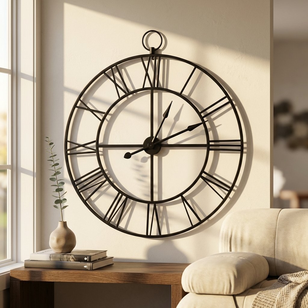 Orologio da parete grande in metallo nero con numeri romani 80x80 cm - ISIVIA Orologio da parete grande in metallo nero con numeri romani 80x80 cm - ISIVIA