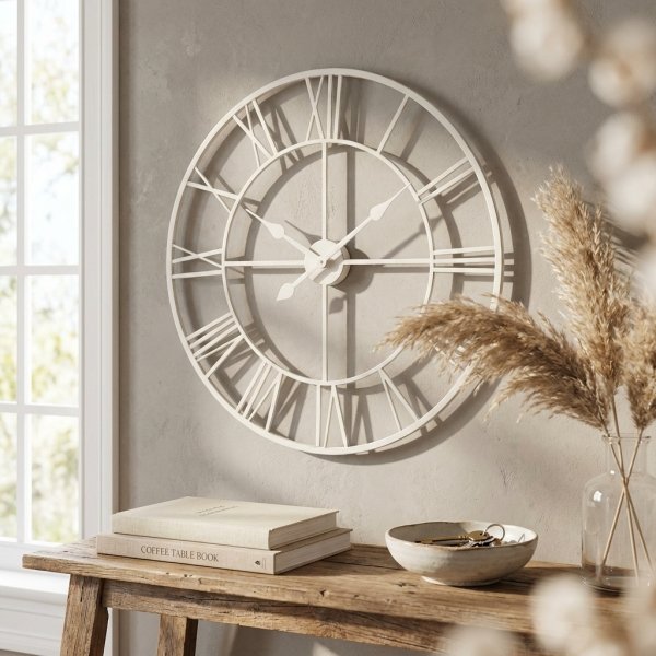 Orologio da parete in metallo bianco con numeri romani 80 x 80 cm - ISIVIA