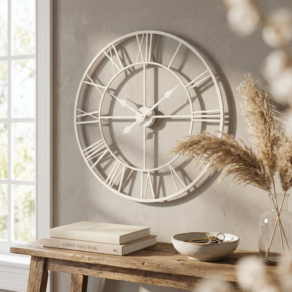 Orologio da parete in metallo bianco con numeri romani 80 x 80 cm - ISIVIA Orologio da parete in metallo bianco con numeri romani 80 x 80 cm - ISIVIA