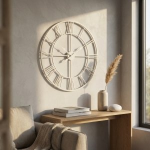 Orologio da parete in metallo bianco con numeri romani 80 x 80 cm - ISIVIA Orologio da parete in metallo bianco con numeri romani 80 x 80 cm - ISIVIA