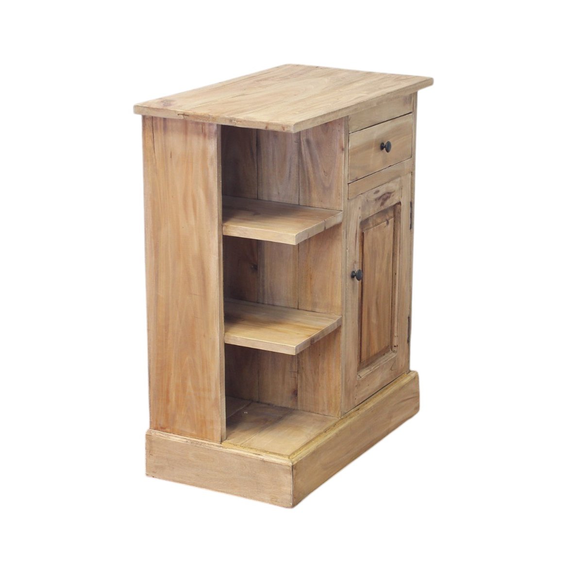 Mobiletto in legno di mogano con cassetto, anta e ripiani 61x35x77 cm - YORANMIRA