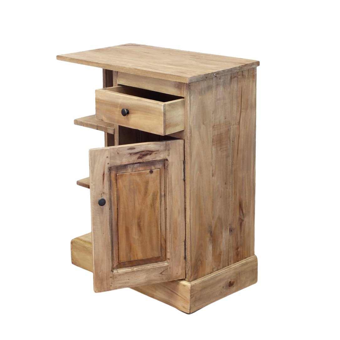 Mobiletto in legno di mogano con cassetto, anta e ripiani 61x35x77 cm - YORANMIRA