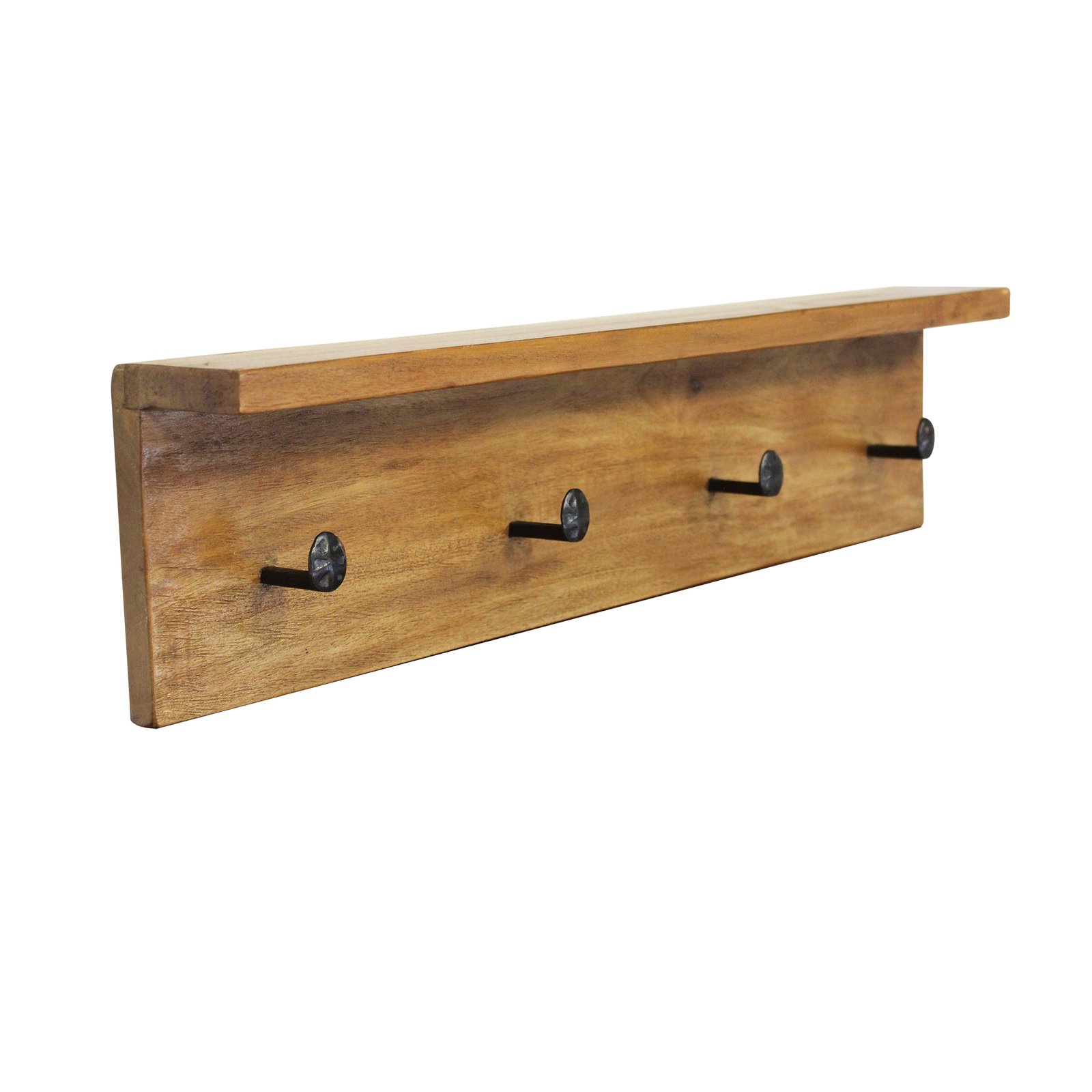 Appendiabiti da parete in legno di mogano con mensola e ganci 60x8x15 cm - ZELURRON