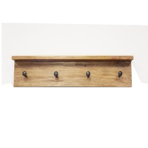 Appendiabiti da parete in legno di mogano con mensola e ganci 60x8x15 cm - ZELURRON