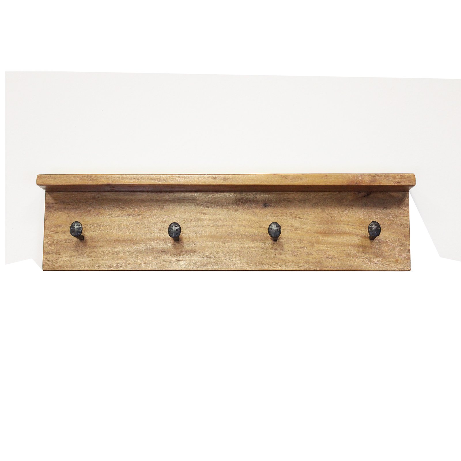 Appendiabiti da parete in legno di mogano con mensola e ganci 60x8x15 cm - ZELURRON