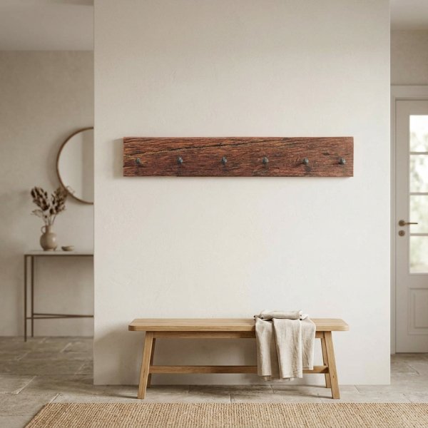 Appendiabiti da parete rustico in legno riciclato con ganci 90x8x15 cm - ELERNOR