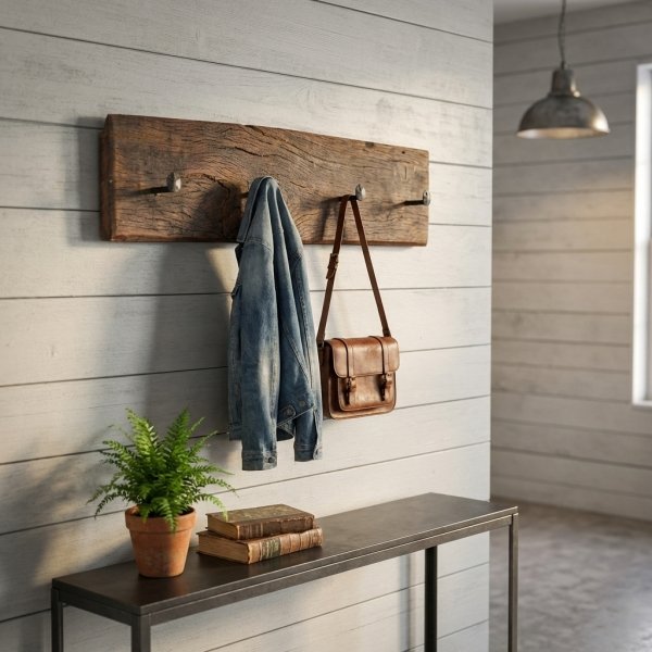 Appendiabiti da parete in legno riciclato stile industriale rustico 60x8x15 cm - ALUVIA