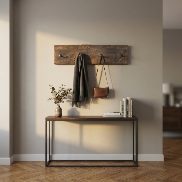 Appendiabiti da parete in legno riciclato stile industriale rustico 60x8x15 cm - ALUVIA