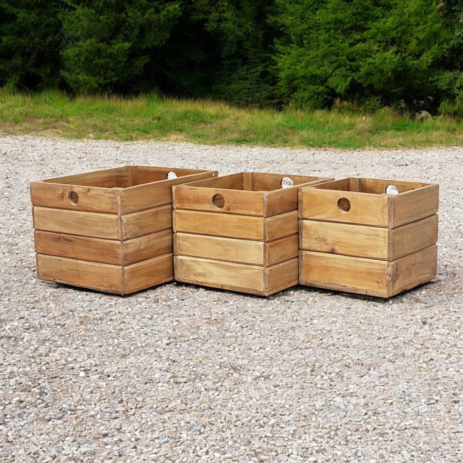Set 3 cassette portaoggetti in legno di mogano naturale 44x37x30 cm - TOROTHAS Set 3 cassette portaoggetti in legno di mogano naturale 44x37x30 cm - TOROTHAS