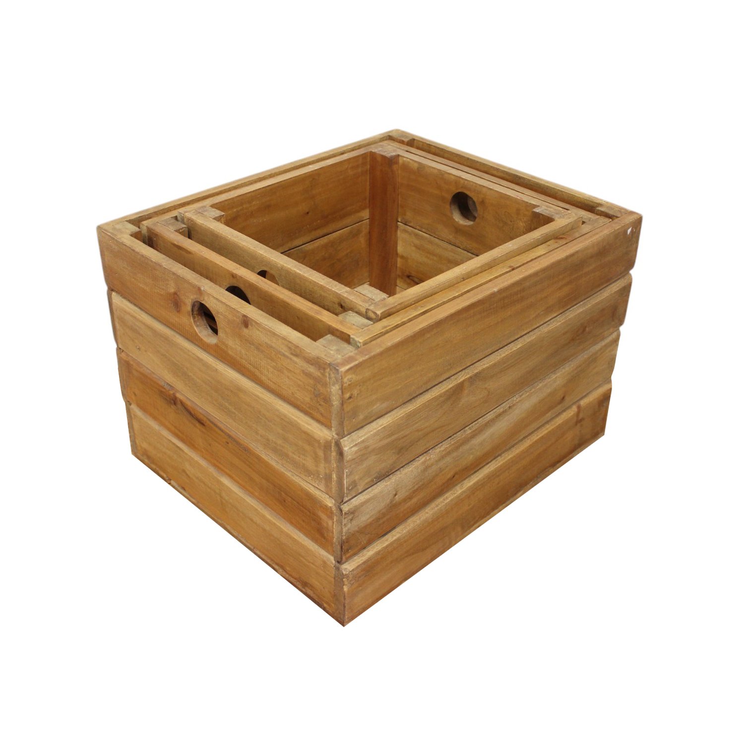 Set 3 cassette portaoggetti in legno di mogano naturale 44x37x30 cm - TOROTHAS Set 3 cassette portaoggetti in legno di mogano naturale 44x37x30 cm - TOROTHAS