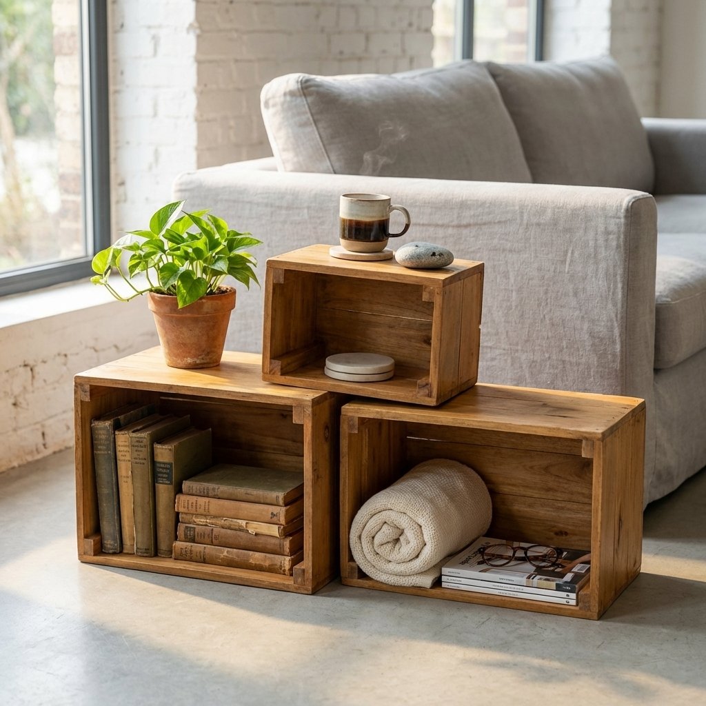 Set 3 cassette modulari in legno di mogano stile rustico 38x36x29,5 cm - CORARSOR