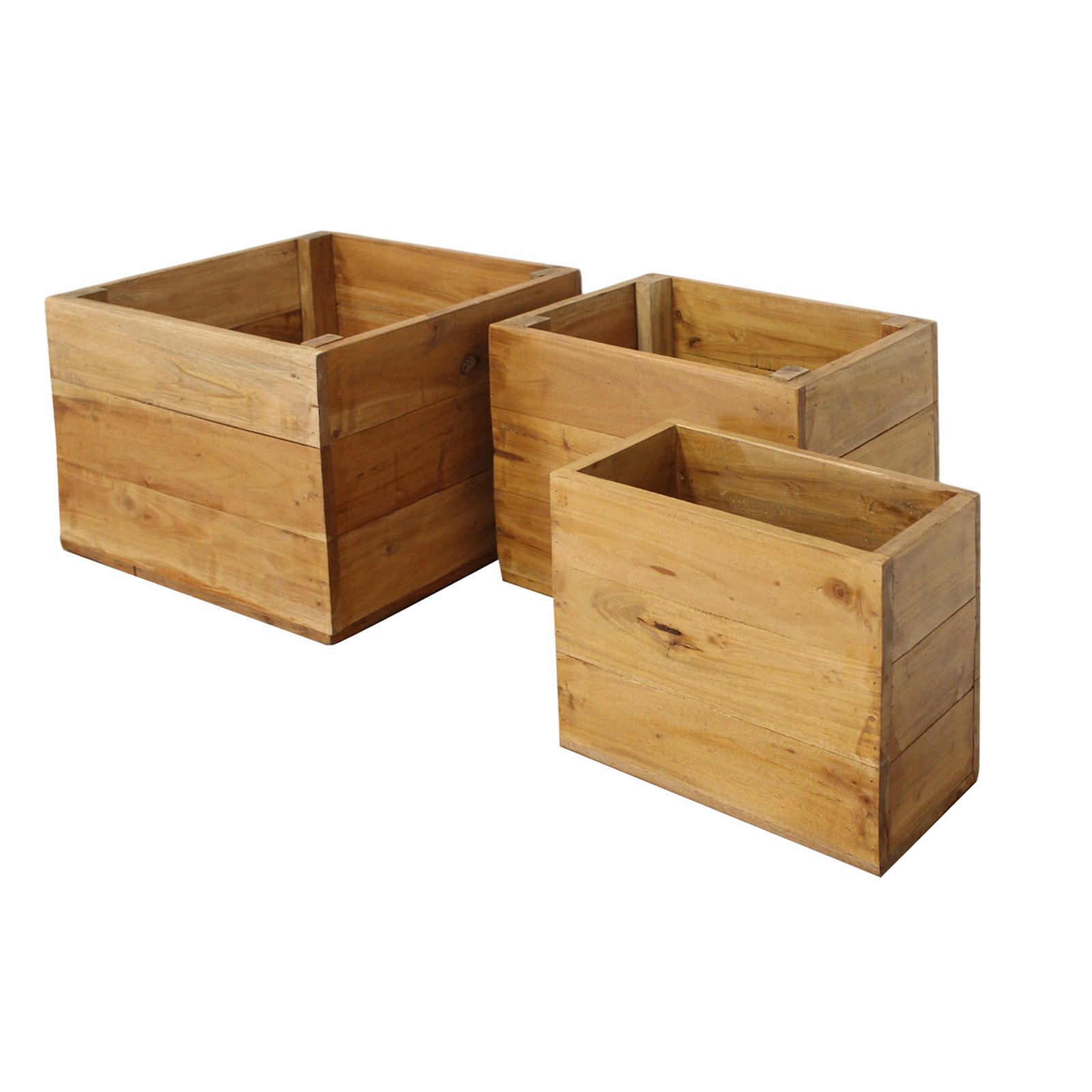 Set 3 cassette modulari in legno di mogano stile rustico 38x36x29,5 cm - CORARSOR