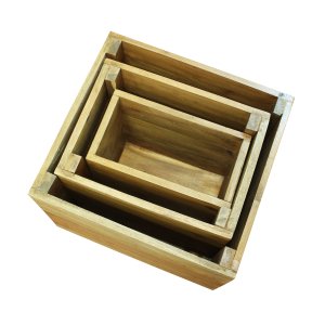 Set 3 cassette modulari in legno di mogano stile rustico 38x36x29,5 cm - CORARSOR
