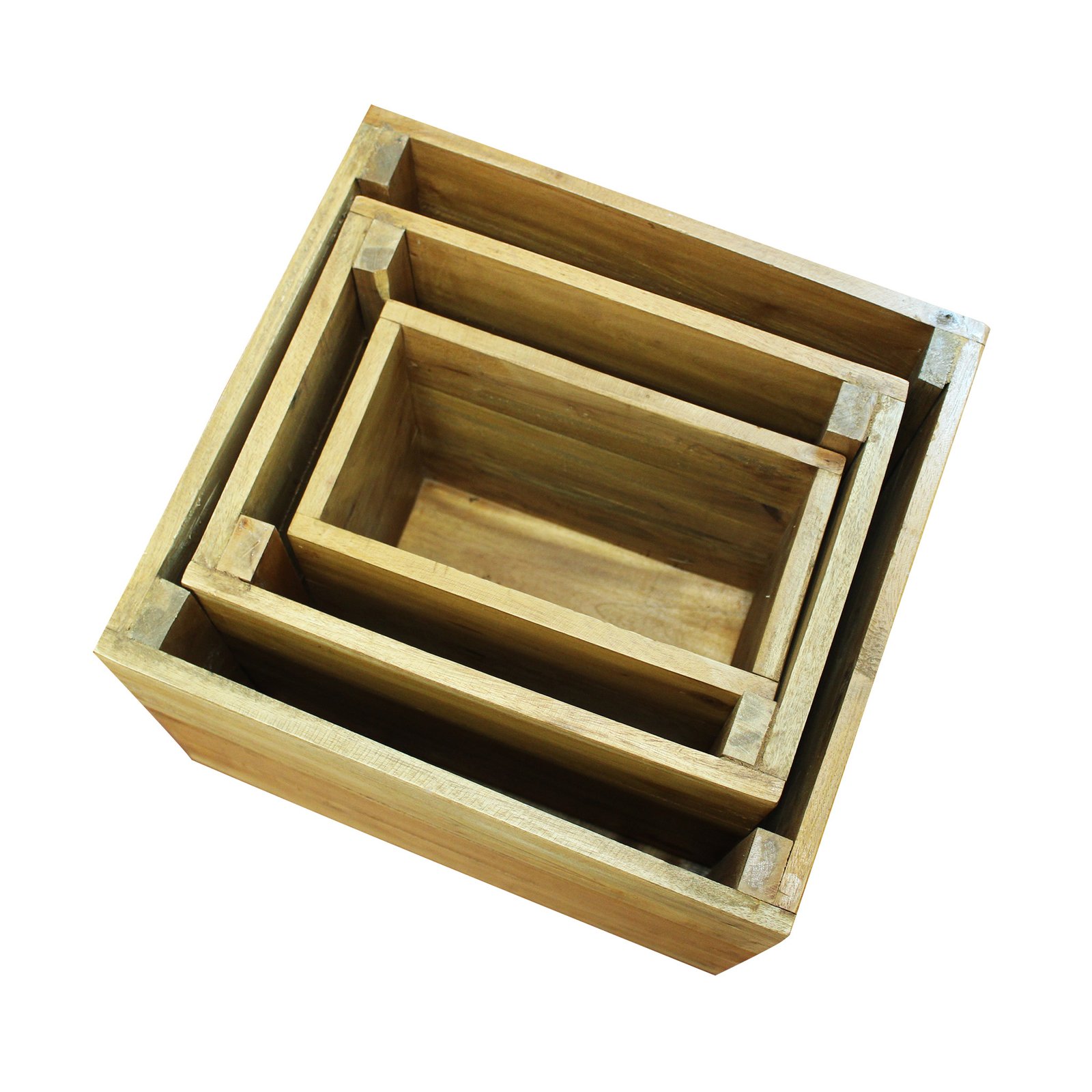 Set 3 cassette modulari in legno di mogano stile rustico 38x36x29,5 cm - CORARSOR
