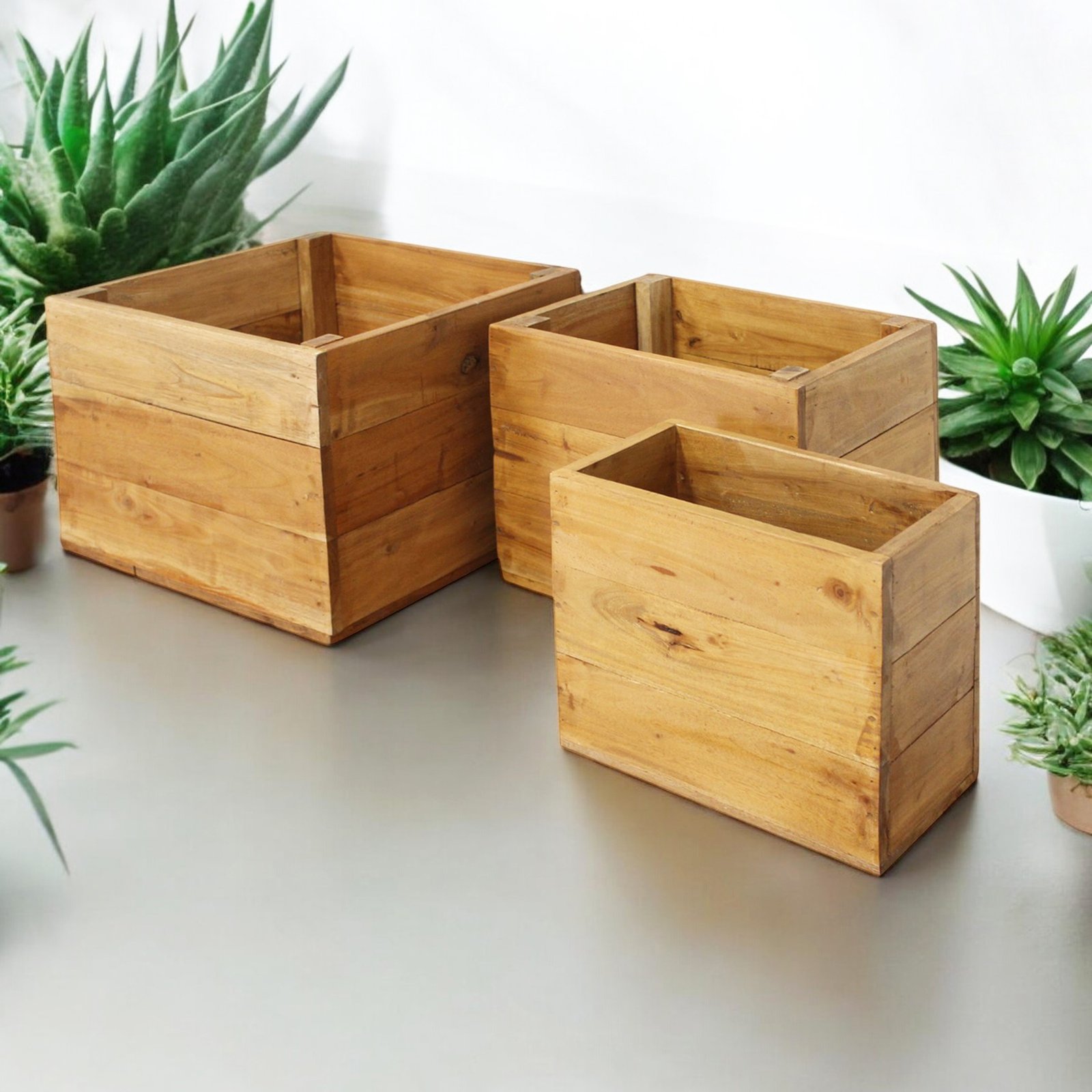 Set 3 cassette modulari in legno di mogano stile rustico 38x36x29,5 cm - CORARSOR