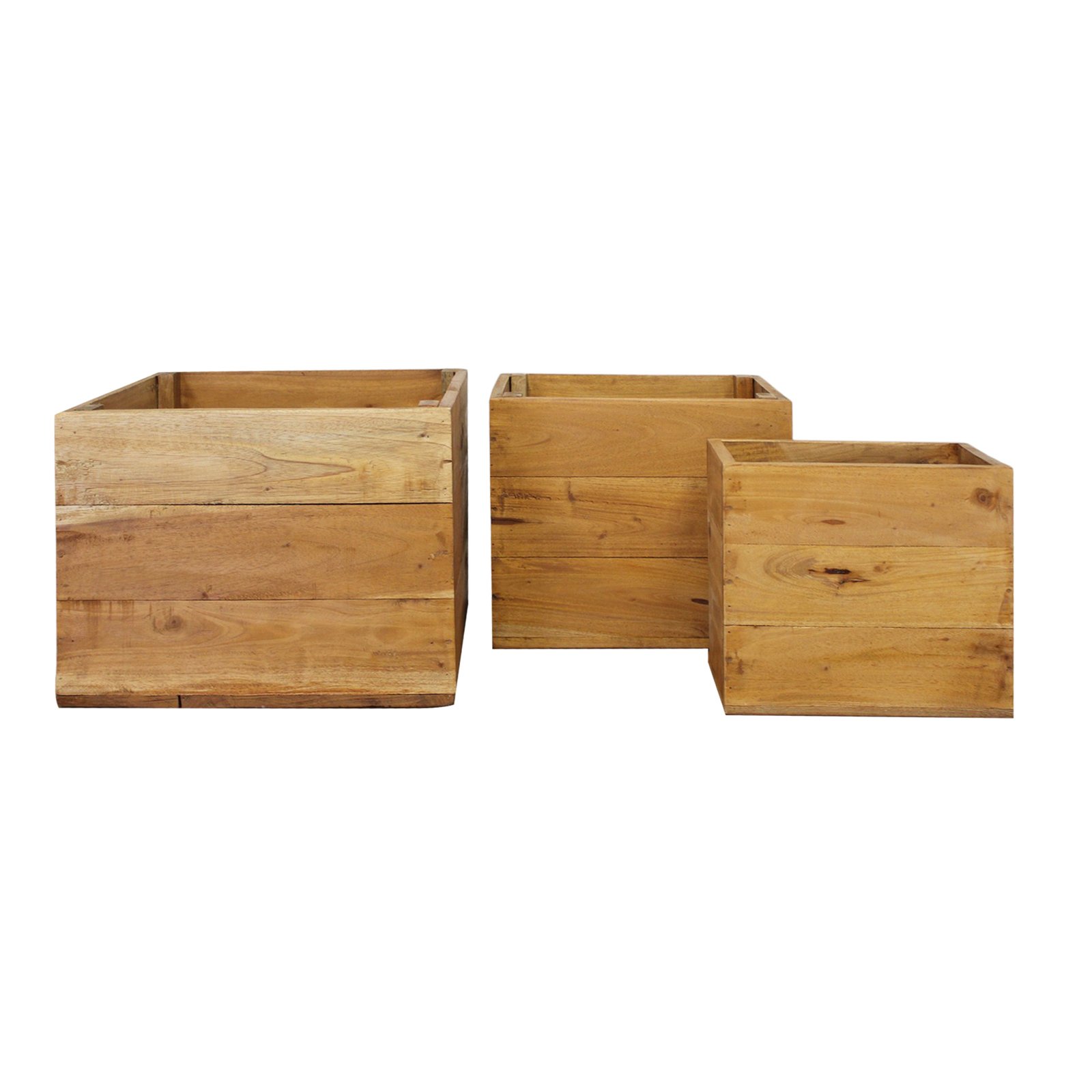Set 3 cassette modulari in legno di mogano stile rustico 38x36x29,5 cm - CORARSOR