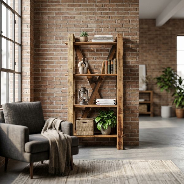 Libreria rustica in legno riciclato 4 ripiani 80x30x160 cm - ORARMOND