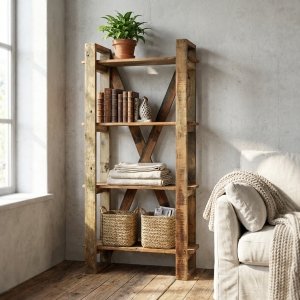 Libreria rustica in legno riciclato 4 ripiani 80x30x160 cm - ORARMOND Libreria rustica in legno riciclato 4 ripiani 80x30x160 cm - ORARMOND