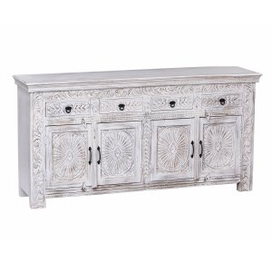 Credenza in Legno di Mango Intagliato 4 Ante e 4 Cassetti 180x40x90 cm - LORANMIRA