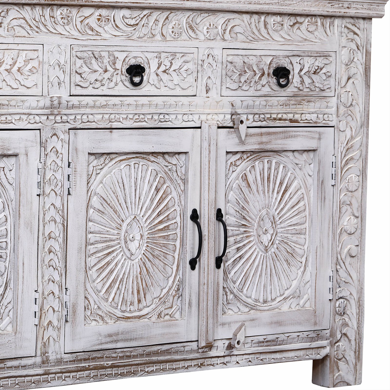 Credenza in Legno di Mango Intagliato 4 Ante e 4 Cassetti 180x40x90 cm - LORANMIRA