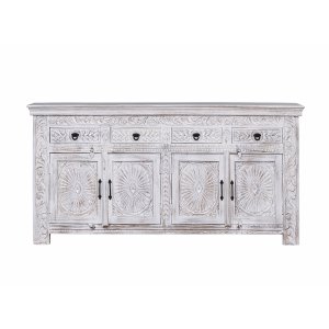Credenza in Legno di Mango Intagliato 4 Ante e 4 Cassetti 180x40x90 cm - LORANMIRA