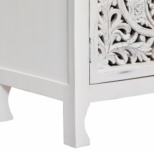 Credenza in Legno di Mango Bianca 3 Ante Intagliate 180x45x80 cm - QUORELEN