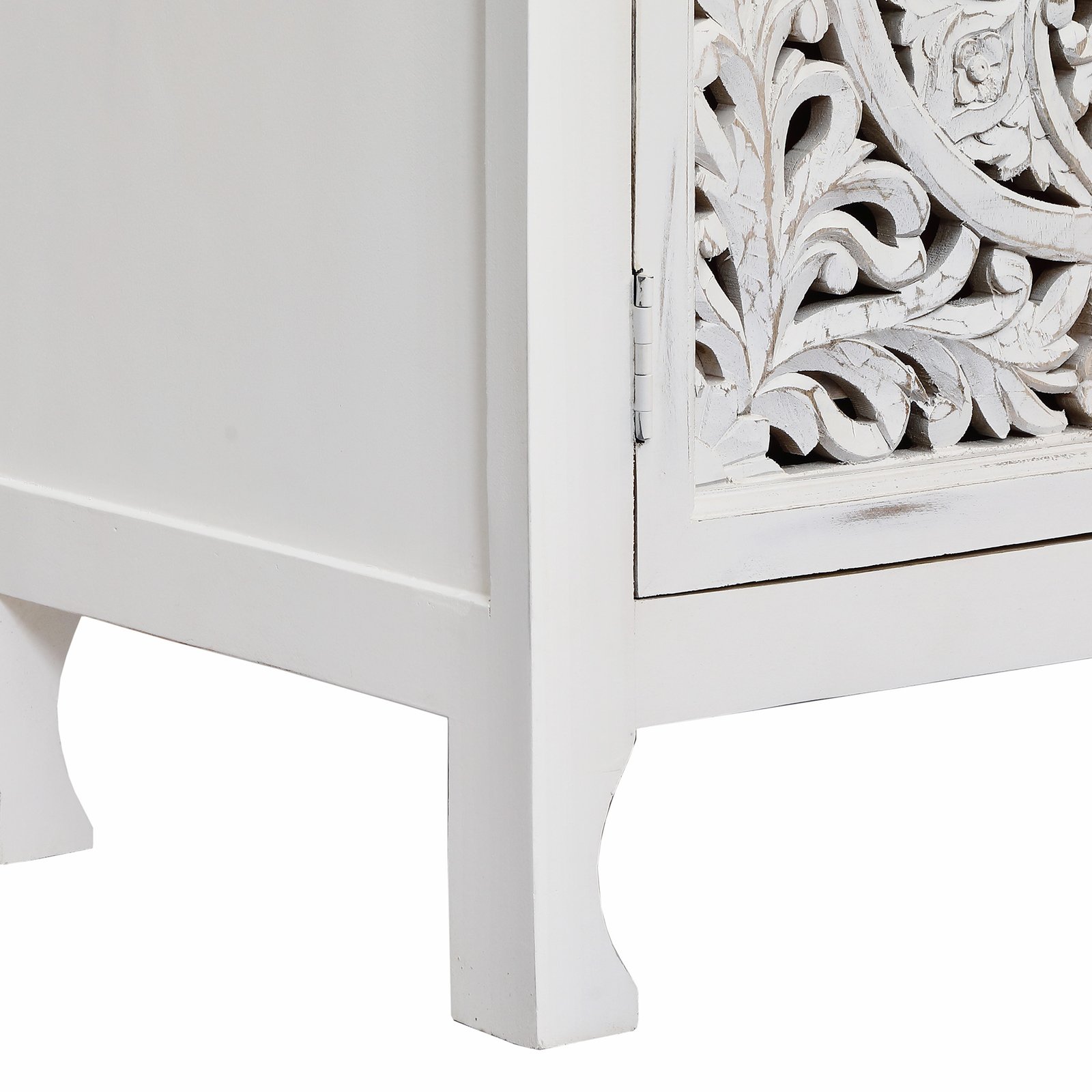 Credenza in Legno di Mango Bianca 3 Ante Intagliate 180x45x80 cm - QUORELEN