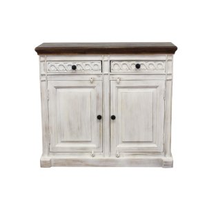 Credenza in legno di mango 2 ante e 2 cassetti stile shabby chic 100x35x90 cm - HELIMOND Credenza in legno di mango 2 ante e 2 cassetti stile shabby chic 100x35x90 cm - HELIMOND