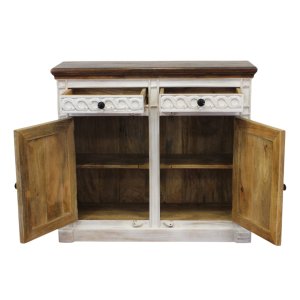 Credenza in legno di mango 2 ante e 2 cassetti stile shabby chic 100x35x90 cm - HELIMOND Credenza in legno di mango 2 ante e 2 cassetti stile shabby chic 100x35x90 cm - HELIMOND