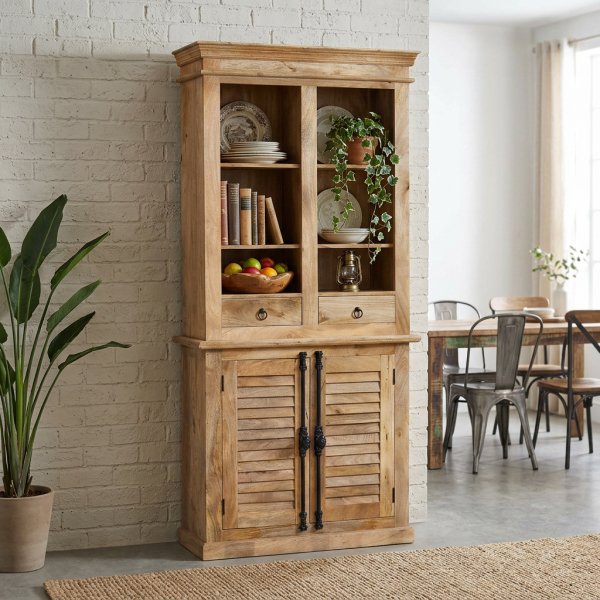 Credenza alta in legno di mango con 4 ante e 2 cassetti 100x40x215 cm - ALILIA