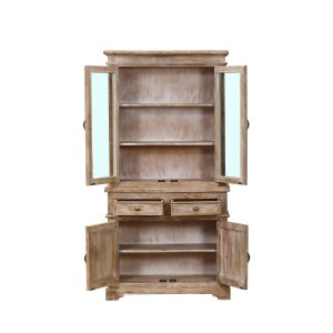 Credenza a vetrina in legno di mango 4 ante 2 cassetti 90x40x180 cm - ZELINDIL