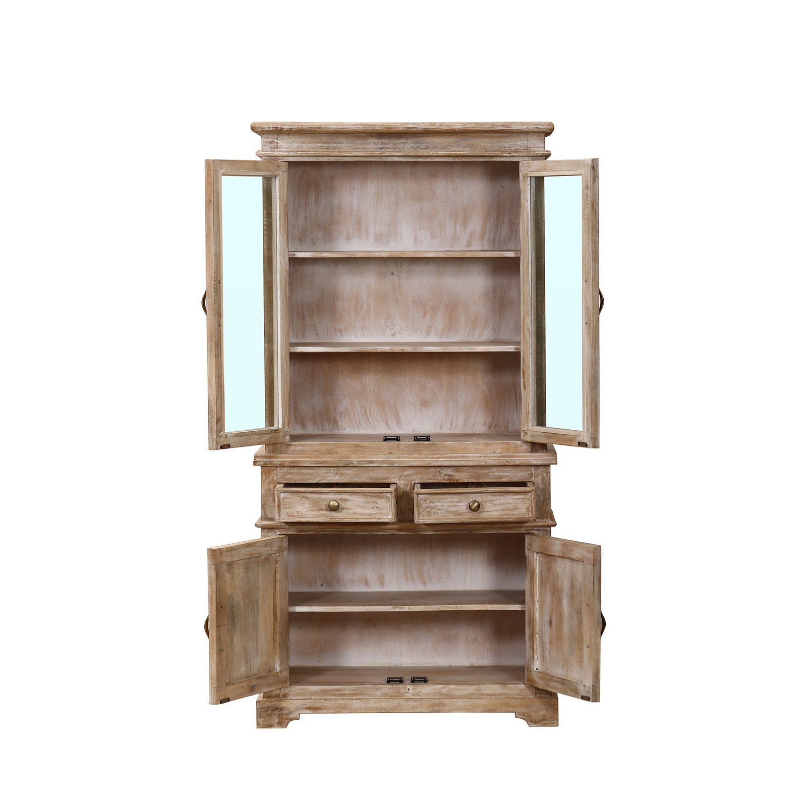 Credenza a vetrina in legno di mango 4 ante 2 cassetti 90x40x180 cm - ZELINDIL