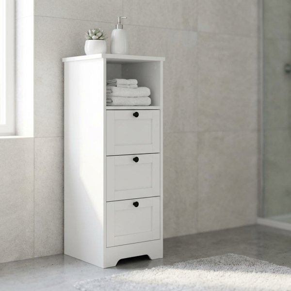 Mobiletto da bagno in legno con vano a giorno e 3 cassetti 81,5x30x30 cm - ZELULCUS