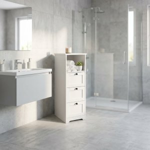 Mobiletto da bagno in legno con vano a giorno e 3 cassetti 81,5x30x30 cm - ZELULCUS Mobiletto da bagno in legno con vano a giorno e 3 cassetti 81,5x30x30 cm - ZELULCUS