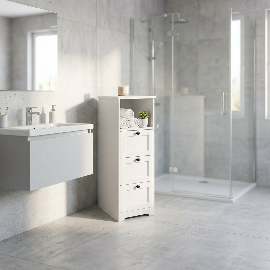 Mobiletto da bagno in legno con vano a giorno e 3 cassetti 81,5x30x30 cm - ZELULCUS Mobiletto da bagno in legno con vano a giorno e 3 cassetti 81,5x30x30 cm - ZELULCUS
