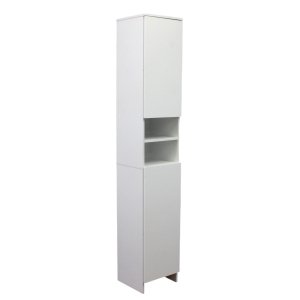 Colonna bagno alta in legno bianco con ante e ripiani a giorno 28,5x28x173 cm - JARISOR Colonna bagno alta in legno bianco con ante e ripiani a giorno 28,5x28x173 cm - JARISOR
