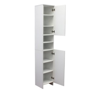 Colonna bagno alta in legno bianco con ante e ripiani a giorno 28,5x28x173 cm - JARISOR Colonna bagno alta in legno bianco con ante e ripiani a giorno 28,5x28x173 cm - JARISOR