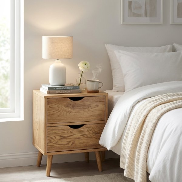 Comodino in legno naturale 2 cassetti stile scandinavo 40x30x50,5 cm - ULANLEN
