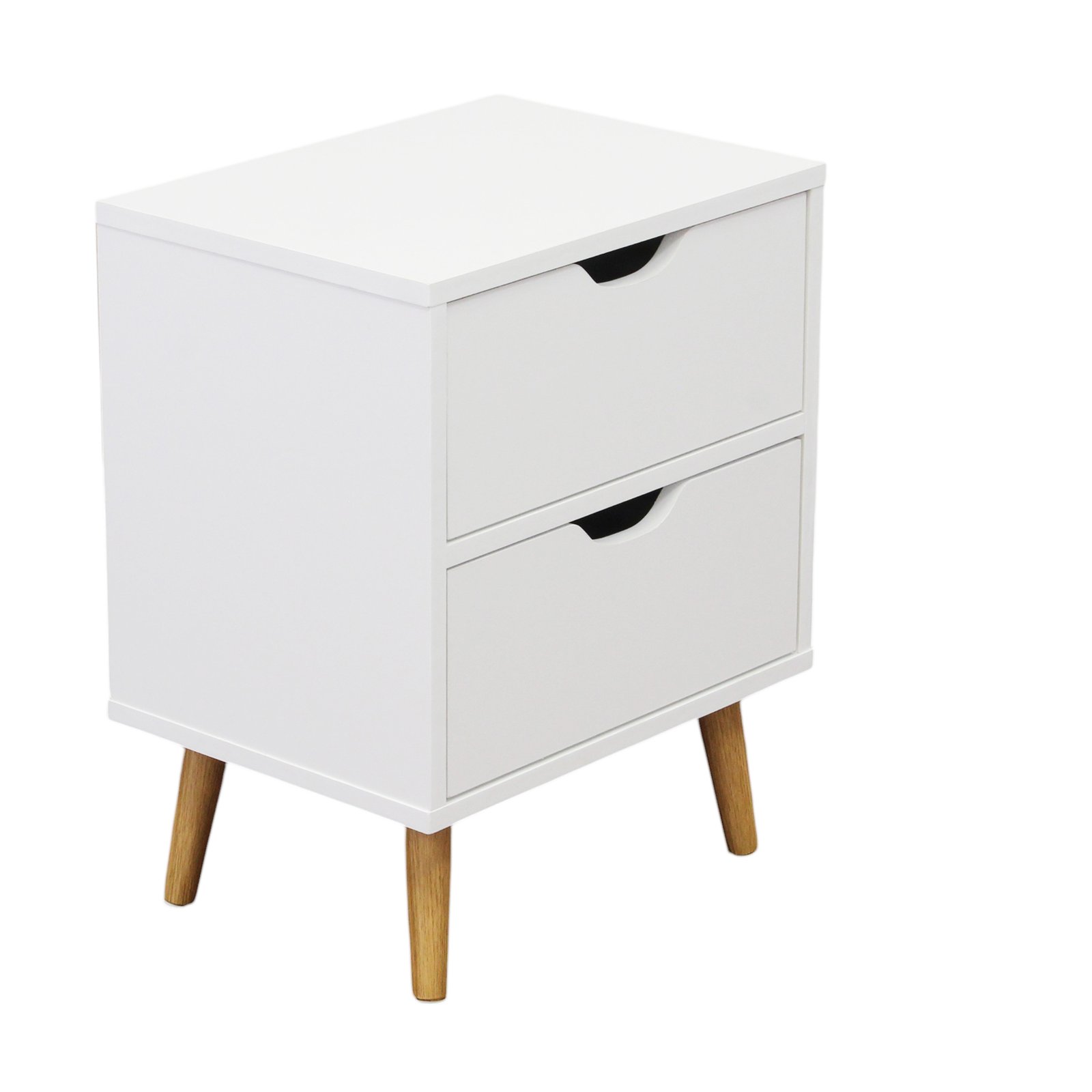 Comodino in legno bianco con 2 cassetti e gambe naturali, stile nordico, 40x30x50,5 cm - ULANLEN