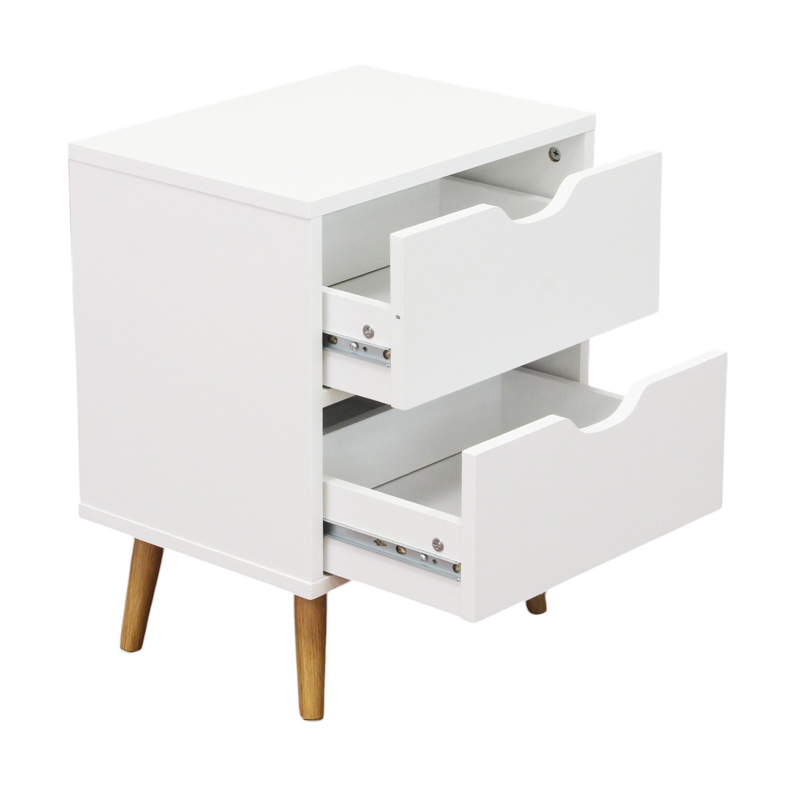 Comodino in legno bianco con 2 cassetti e gambe naturali, stile nordico, 40x30x50,5 cm - ULANLEN