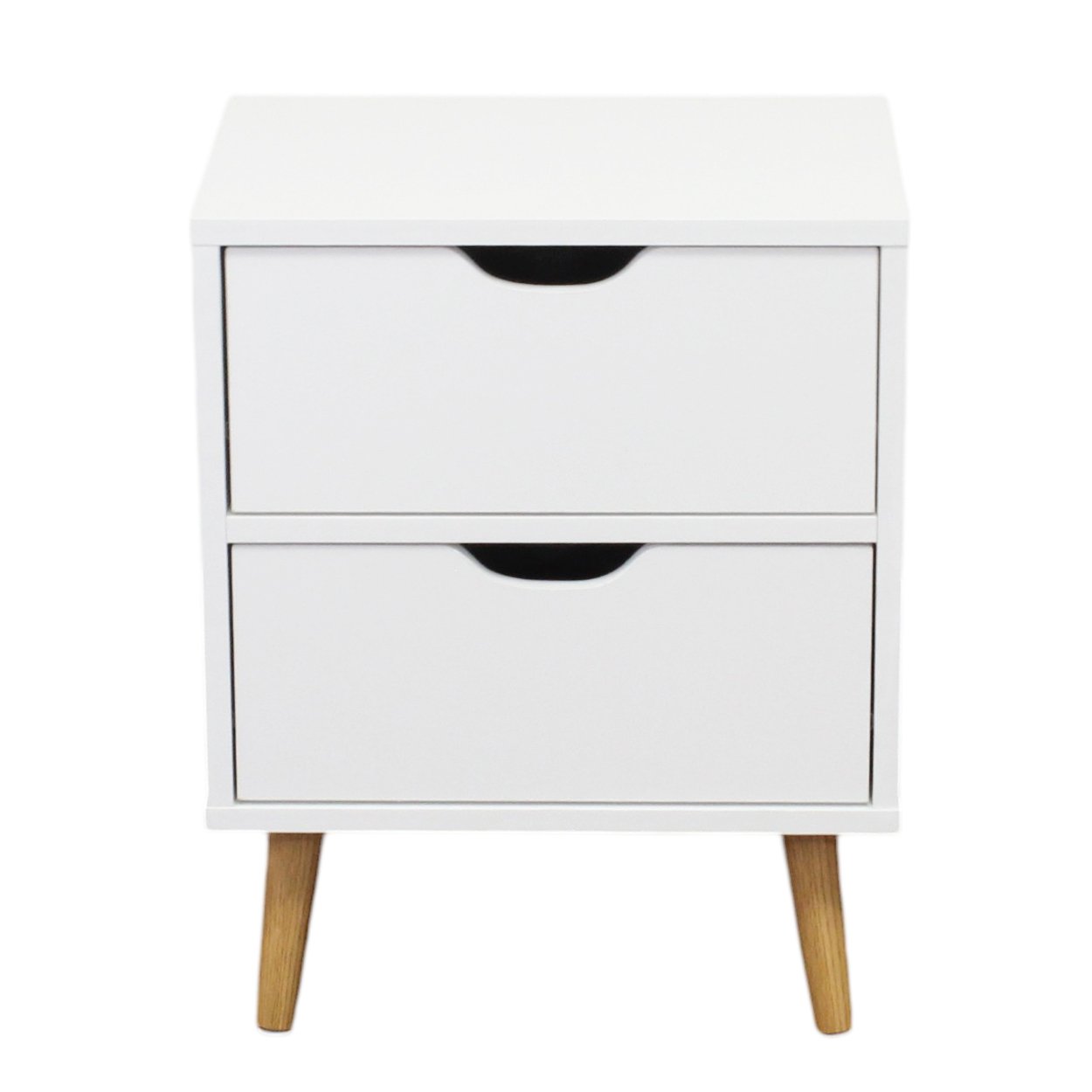 Comodino in legno bianco con 2 cassetti e gambe naturali, stile nordico, 40x30x50,5 cm - ULANLEN