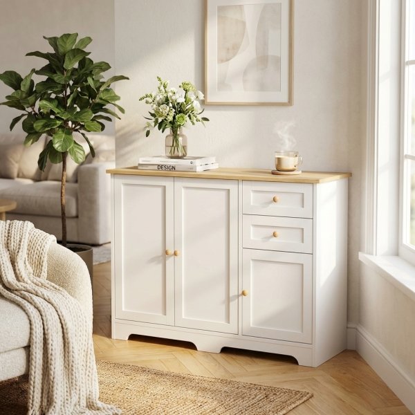 Credenza in legno naturale con ante e cassetti 110 x 39,5 x 78,5 cm - XANERRIEL