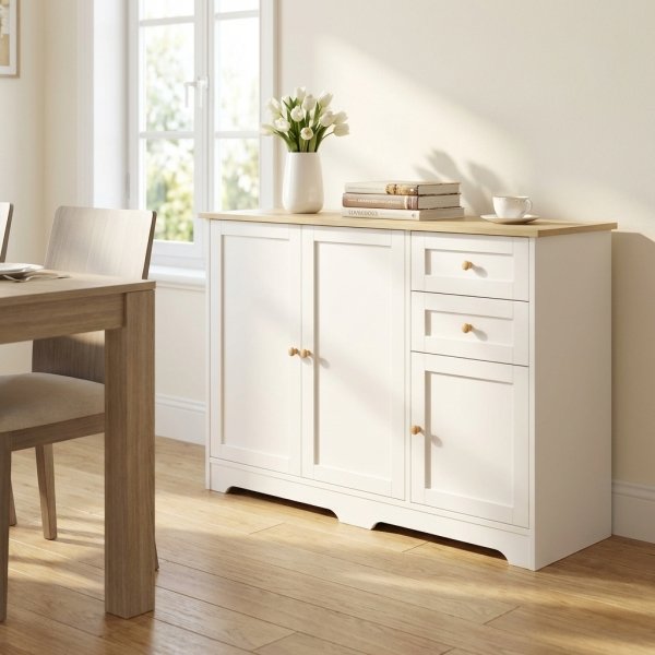Credenza in legno naturale con ante e cassetti 110 x 39,5 x 78,5 cm - XANERRIEL